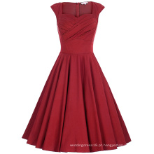 Belle Poque Stock sem mangas de algodão curto vermelho 50s estilo vestido de verão BP000187-2